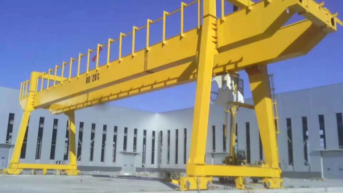 Yellow Double Girder Gantry Crane standing in front of a building